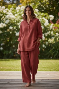 Ensemble de pyjama d'été pour femme en gaze de coton, écologique, respirant, doux, long, adorable, avec caraco et tenue d'intérieur - Product Image 5