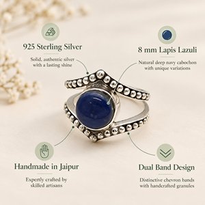 <b>Lapis</b> <b>Lazuli</b> <b>Ring</b> Sterling Silver Bezel Setting Boho Statement <b>Ring</b> September Birthstone - Product Image 5