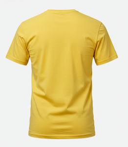Camiseta Casual para Hombre, Cuello Redondo, Manga Corta, Corte Regular, Color Amarillo Sólido, Tejido de Punto, Logotipo Frontal, Ligera - Product Image 4