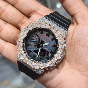 Reloj de Cuarzo con Incrustaciones de Diamantes, Corte Pera, Correa de Acero Inoxidable y Caucho, Lujoso, para Hombre, 20mm, Escala Mixta, Ideal para Regalo o Fiesta - Product Image 6
