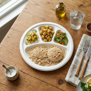 Plateaux en bagasse extra larges de 12 pouces (4CP) pour servir des repas familiaux et des grands événements de buffets - Product Image 4