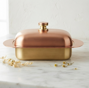 Plato para Mantequilla de Cobre y Latón con Tapa, Metal Pulido, Color Sólido, Diseño Moderno y Lujoso, para Fiestas - Product Image 1