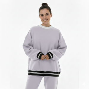 Custom Logo Puff Printing 100% Cotton Fleece Oversized Crew Neck Winter Women's Varsity Sweatshirt with Front Logo - Product Image 4