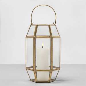 Lanterne à bougie en métal avec panneaux en verre et poignée pour la décoration de la maison - Product Image 1