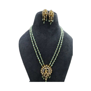 Authentic <b>Indian</b> Manufacturer of AD Brass <b>Necklace</b> Pendent <b>Set</b> Strand for Women's Wedding Party Wear - Product Image 1