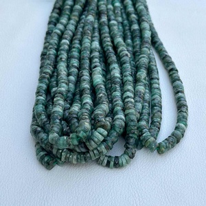 Heishi ยางเหลี่ยมเพชรพลอยมรกตธรรมชาติ6-7มม. สร้อยคอลูกปัดหินหลวมเครื่องประดับแฮนด์เมดขายดี - Product Image 3