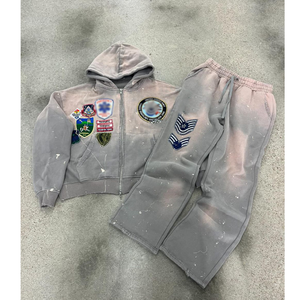 Conjunto de Chándal de Invierno para Hombre, Personalizado con Bordado Desgastado y Serigrafía, Transpirable, de Peso Pesado, con Efecto Desgastado por el Sol y Acabado Ácido Vintage - Product Image 3