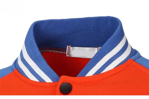 Blouson universitaire décontracté pour homme, orange et bleu, avec empiècements colorés, en polaire, col rabattable, fermeture boutonnée, pour l'automne - Product Image 2