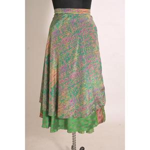 Women's Custom Handmade Vintage Floral Printed Silk <b>Wrap</b> Skirt - Product Image 2