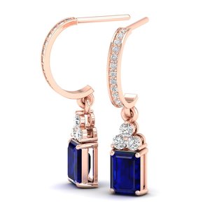 REYES Pendientes Colgantes de Zafiro Azul de 2 Quilates con Corte Esmeralda Hechos a Mano, Joyería Fina de Moissanita en Oro de 14K, Regalos de Boda Modernos y Personalizados - Product Image 3