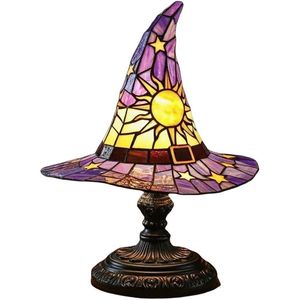 Lampada da Tavolo Gotica Artigianale a Forma di Cappello da Strega, Luce in Resina con Vetro Colorato a Forma di Cappello da Mago per Decorazioni di Halloween, Luce Notturna Spettrale - Product Image 2