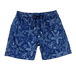 Shorts de bain décontractés pour hommes, bleu marine uni, à séchage rapide, respirants, en polyester/coton, avec cordon de serrage, taille mi-haute - Product Image 1