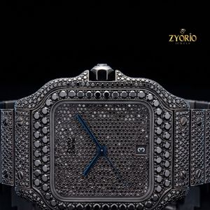 Montre de luxe en quartz noir glacé, entièrement sertie de diamants moissanite noirs, boîtier carré tonneau, bracelet en acier inoxydable, mode masculine - Product Image 5