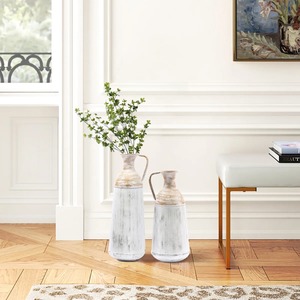 Ensemble de 2 vases en céramique blanche rustique avec poignée - Product Image 3