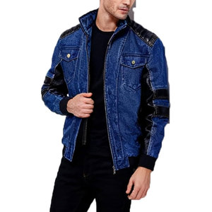 แจ็คเก็ตยีนส์วินเทจผู้ชาย แจ็คเก็ตยีนส์ทรงคลาสสิค แต่งหนังแบบ Patchwork ดีไซน์หลายกระเป๋า สไตล์ลำลองย้อนยุค ทนทาน - Product Image 2