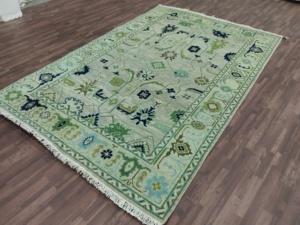 Alfombra rectangular verde de pelo corto, estilo vintage chic, con diseño floral, hecha a mano, para sala de estar, alfombra de lana de alta calidad. - Product Image 4