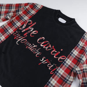 T-shirt pour homme en flanelle à carreaux 100% coton, manches longues, patchwork, surdimensionné - Product Image 3