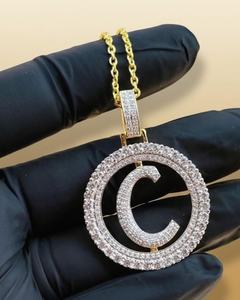 Pendentif personnalisé en argent 925 plaqué or 18 carats, lettre alphanumérique ronde porte-bonheur, style Hip Hop Iced Out, breloques initiales personnalisées - Product Image 2