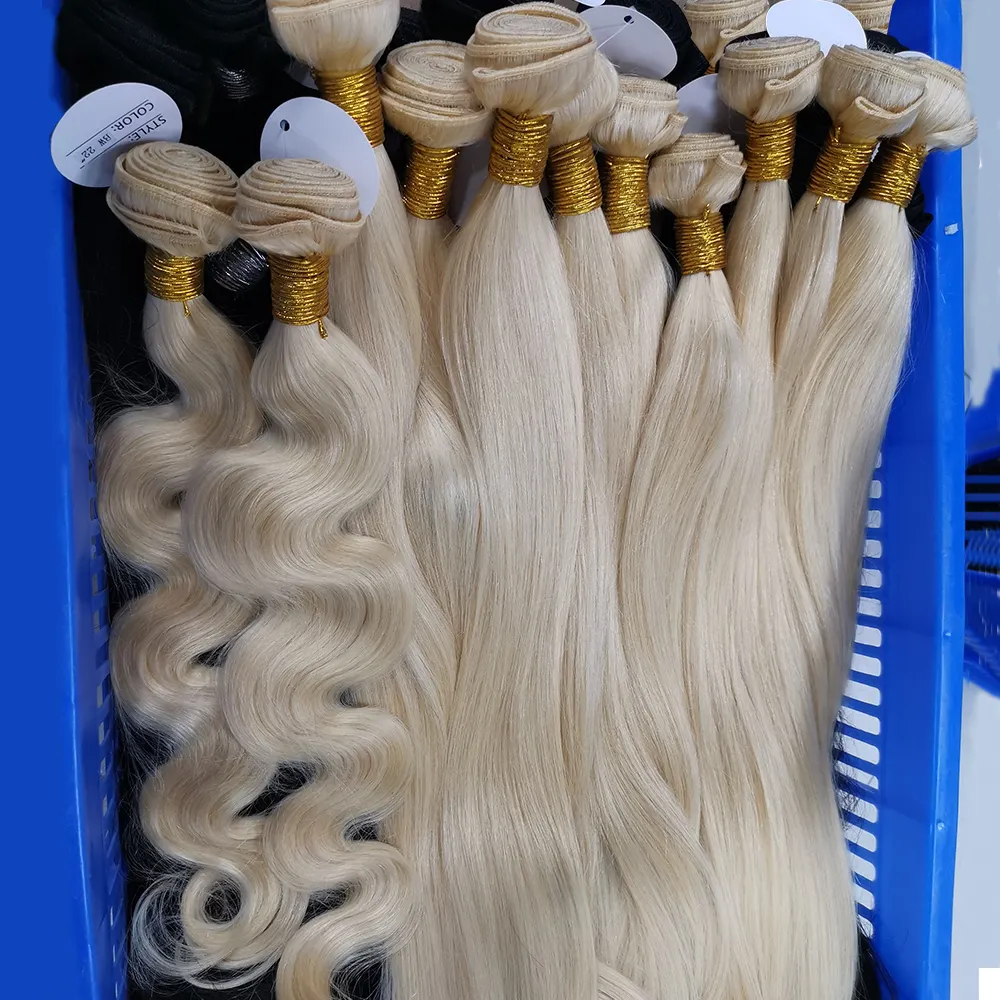 Brazilian Human Double Wefts 613 Blonde Two Tone Color Full Head 3pcs/lot Remy Hair Weave Extensions