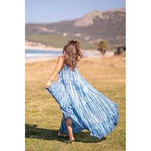 Robe maxi tie-dye faite à la main, longue robe maxi bleue, collection d'été de nouvelles arrivées, robes maxi pour femmes - Product Image 5