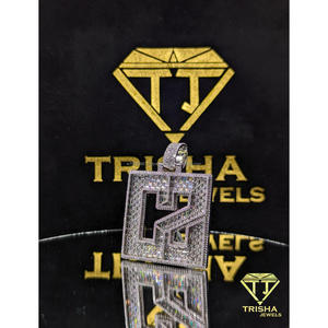 Pendentif personnalisé Hip Hop Iced Out Alphabet « C2 » en argent sterling 925 avec diamant Moissanite VVS, breloque carrée, bijoux par Trisha Jewels - Product Image 3