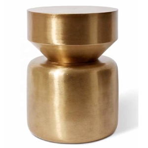 Table d'appoint à tambour martelé avec finition en aluminium texturé artisanal Table basse décorative moderne Table de canapé en aluminium - Product Image 5