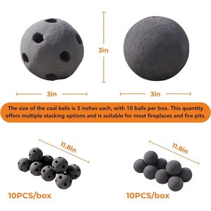 Set di palle da fuoco in ceramica da 3 pollici nero notte moderno accessorio per caminetto interno/esterno in cemento spazzolato aspetto tavoli per focolari - Product Image 3