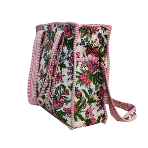 Sustainable Floral Striped Crossbody <b>Tote</b> Bag <b>with</b> <b>Zipper</b> Closure Block Print Design - Product Image 2