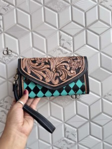 Nouvelle Arrivée 2026 – Étui de Téléphone en Cuir Façonné à la Main, Pochette Élégante en Cuir Véritable à Motif Carreaux Bleus, Portefeuilles Multi-usages pour Femmes - Product Image 5