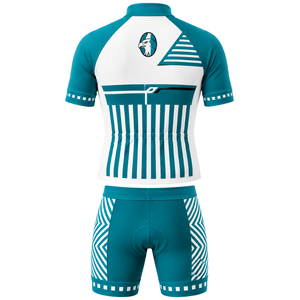 Ensemble maillot et short de cyclisme personnalisé blanc et bleu sarcelle, manches courtes, fermeture éclair intégrale, séchage rapide, rembourré, uniforme de course cycliste, vêtements de sport performants - Product Image 2