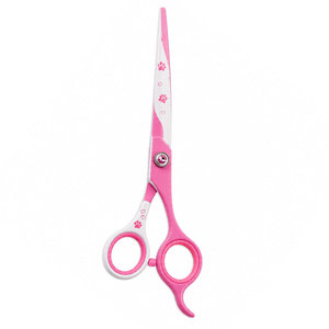Tijeras para el pelo con estampado de pata rosa, de acero inoxidable, con punta roma, para entresacar, para diestros, mango largo, agarre de plástico - Product Image 1