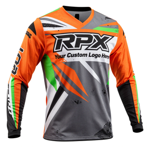 Maillot de course moto personnalisé à manches longues, sublimé, noir, orange, vert, noir, polyester à séchage rapide, maillot de motocross - Product Image 2