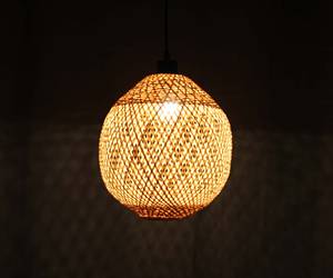 Round Bamboo Pendant Light Natural Woven Lampshade 11x11.5 Inch Hanging <b>Ceiling</b> Lamp Boho Home <b>Decor</b> Supplier - Product Image 4