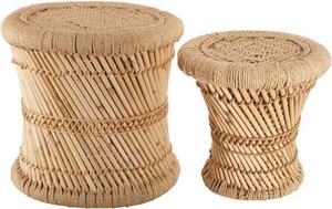 Ensemble de 2 tabourets tissés en bambou et rotin naturel, table d'appoint tissée à la main pour meubles de salon modernes, couleur noire et noire - Product Image 2