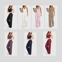 Nouvel ensemble débardeur col en V et pantalon droit pour femme – Tenue de sport deux pièces respirante pour yoga, gym, pilates – Idéal été