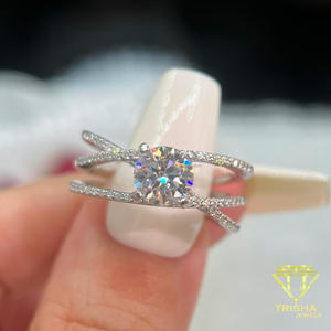 Elegant Round Cut Moissanite <b>Diamond</b> <b>Ring</b> In 925 Sterling Silver With Criss Cross Luxury Engagement Jewelry For Women - Product Image 3