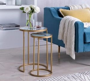 Antique Style Iron <b>Nesting</b> <b>Table</b> With <b>Marble</b> Top For Luxury Living Room Furniture And Elegant Home Interior Decoration - Product Image 6