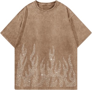 เสื้อยืดกราฟิกผู้ชายขายดีประดับเพชร ผ้าคอตตอนหนา GSM สไตล์สตรีทแวร์ - Product Image 5