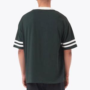 T-shirt en coton noir pour homme, manches courtes, col rond, coupe ample décontractée, longueur normale, couleur unie, bordure contrastée, tissu tricoté - Product Image 2