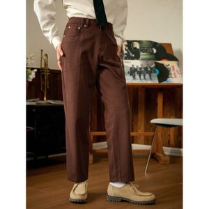 Jeans de Mezclilla para Hombre, Corte Regular, Cintura Alta, Color Marrón, Ecológicos, Transpirables, Lavados, Estilo Vintage, 100% Algodón, para Verano e Invierno - Product Image 2