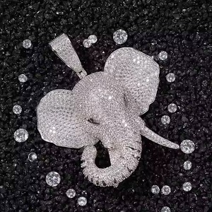 <b>Elephant</b> Head Crystal Rhinestone Pendant 925 Silver Plated Alloy Unisex Hiphop Charm <b>Gift</b> Jewelry - Product Image 3