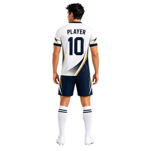 Ensemble d'uniformes de football blanc et marine de qualité supérieure avec accents dorés, kit de football respirant en polyester avec design personnalisé numéro 10 pour équipe - Product Image 4