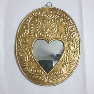 Miroir mural décoratif artisanal en laiton, style bohème, avec milagros sacrés, en forme de cœur, ovale ou soleil éclatant, encadré, à suspendre, épaisseur 4 mm, sans électricité - Product Image 2