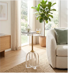 Clear Acrylic <b>Side</b> <b>Table</b> <b>Gold</b> Metal Pedestal End <b>Table</b> Modern Living Room Accent Coffee <b>Table</b> - Product Image 6