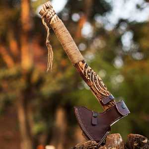 Hache de Bûcheron Faite Main Style Viking, Lame en Acier à Haute Teneur en Carbone, Manche en Bois, Forgée à la Main, Outil de Camping, Cadeau Personnalisé - Product Image 3