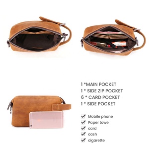 Sac de Voyage Cosmétique Homme en Cuir Véritable Décontracté avec Fermeture Éclair, Grande Capacité, Poignée Souple, Trousse de Maquillage Durable et Tendance – Vente en Gros - Product Image 2