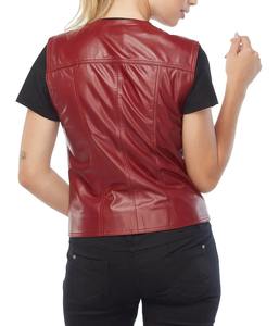Gilet de moto en cuir véritable pour femme, écologique, respirant, coupe-vent, fermeture à boutons, poches, couleur personnalisée, logo personnalisé - Product Image 2