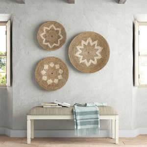 Handmade Black and <b>White</b> Seagrass Floral <b>Basket</b> Plate Woven Wall <b>Hanging</b> Decor - Product Image 2