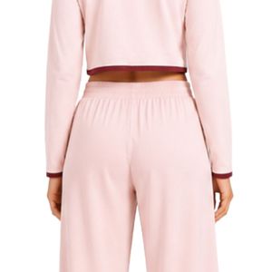 Manufacturer Light Pink And Burgundy Women Long Sleeve <b>Crop</b> <b>Pajama</b> Set Soft Knit Button Front Lounge Wear Wide Leg Sleepwear OEM - Product Image 5