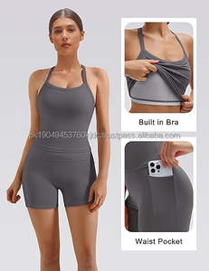 Conjuntos Deportivos de 2 Piezas para Mujer, Shorts de Cintura Alta con Bolsillos, Top Deportivo con Sujetador Incorporado, Cuello en V, Transpirable, Antibacterial - Product Image 2